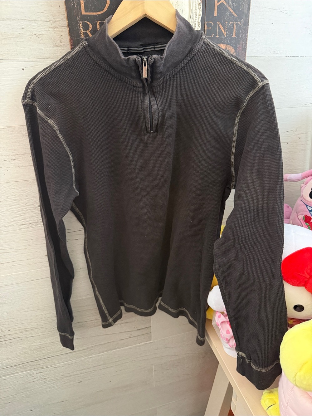 Alfani Vintage Men's Dark Charcoal Quarter-Zip Waffle Knit Sweater 100% Cotton
